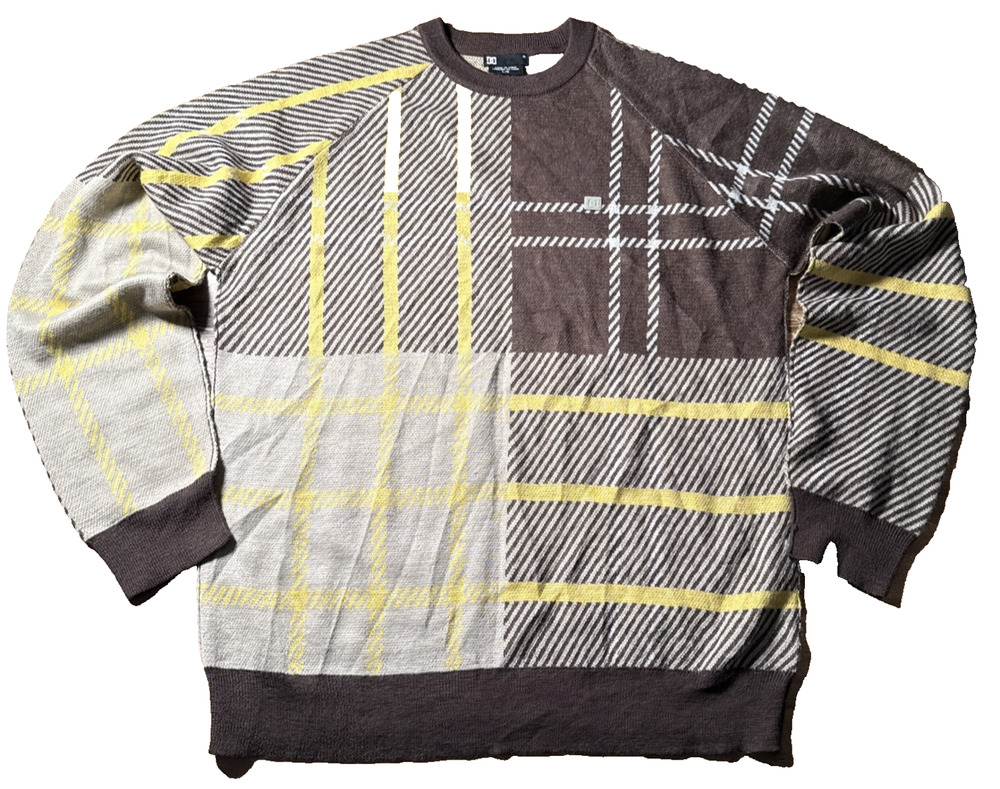 Vintage DC Shoes Plaid WoolBlend Sweater Men L Brown Yellow Y2K Skate Streetwear